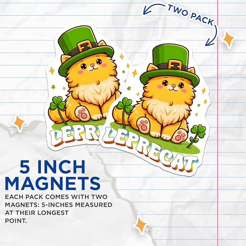 (2 Pack) Cute Cat Magnets - St. Patrick's Day Decor - 5" On Longest Side - for Cars, Fridges, Toolboxes - Made in USA - MAG8110