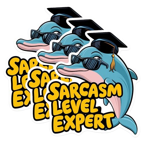 (3 Pack) Sarcasm Level Expert Decals - Dolphin Graduation - Funny Laptop Decals - 3 Inches On Longest Side - Easy Peel & Apply - Made in USA - 3MCS0892