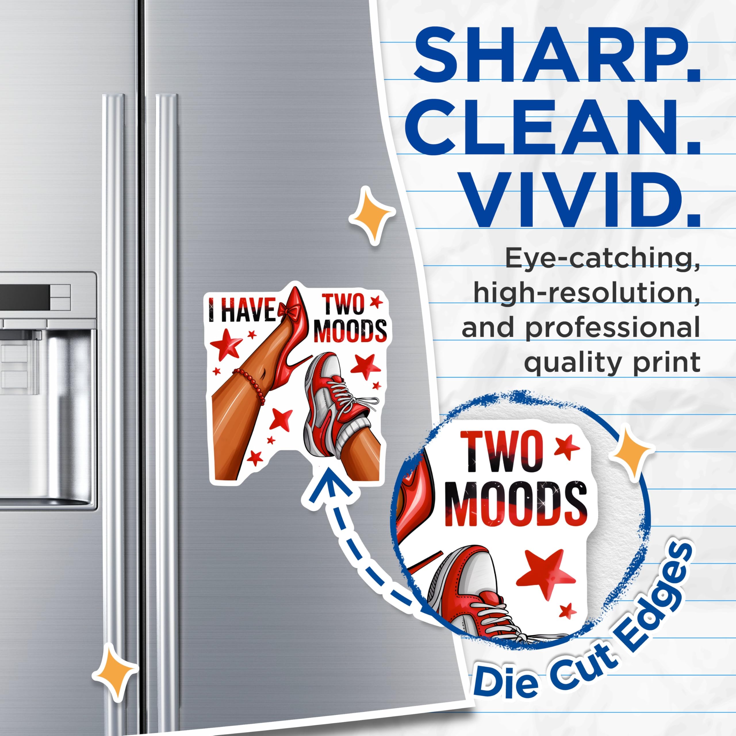 (2 Pack) I Have Two Moods Magnets - High Heels Sneakers Style - Funny Woman Refrigerator Decor - 5 Inches On Longest Side - Thick Durable Magnet - Made in USA - MAG27756