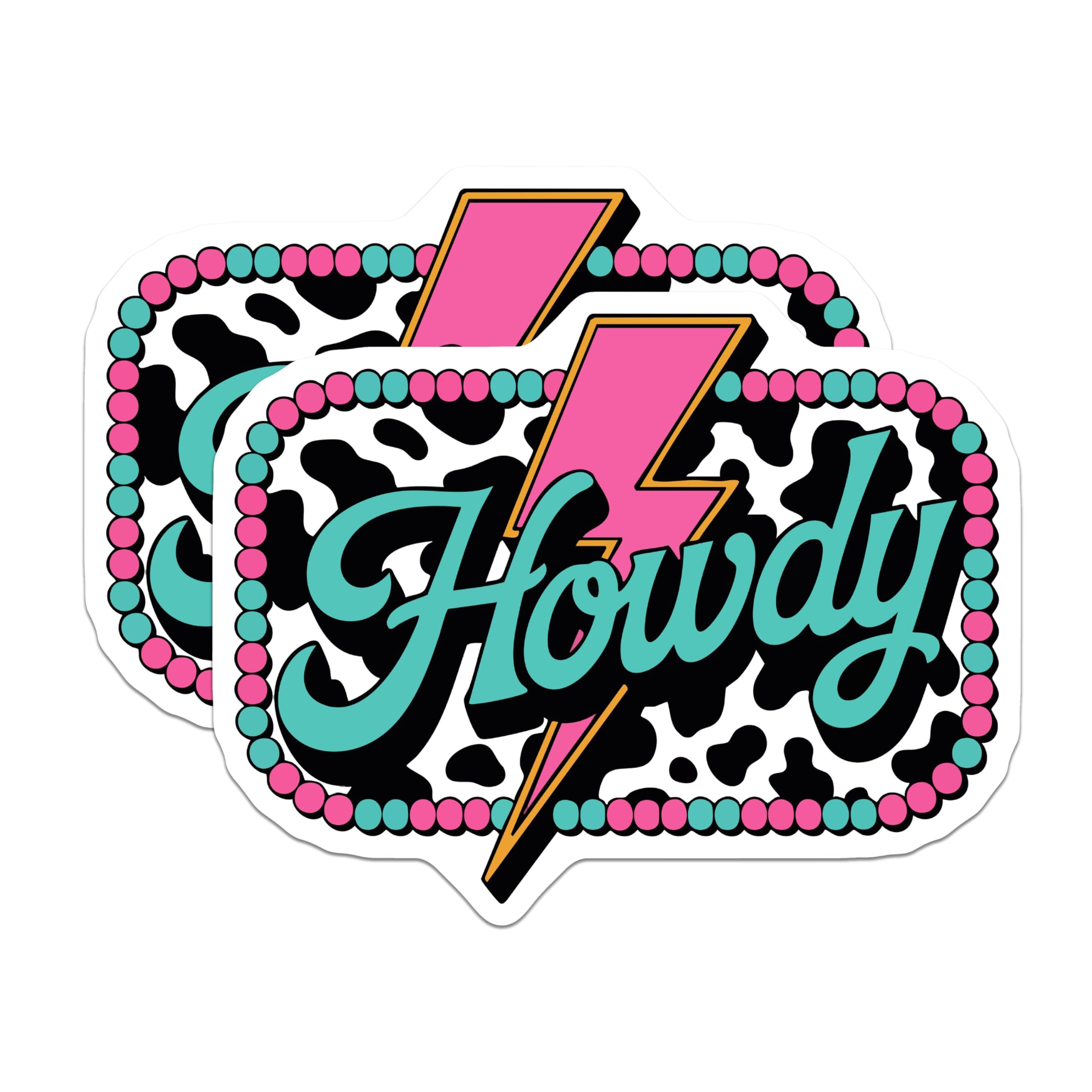 (2 Pack) Howdy Magnets - Retro Western Lightning Bolt Cow Print Accent - Southern Charm Boho Aesthetic Fridge Locker Magnets - 5 Inches On Longest Side - Thick Durable Magnet - Made in USA - MAG23216