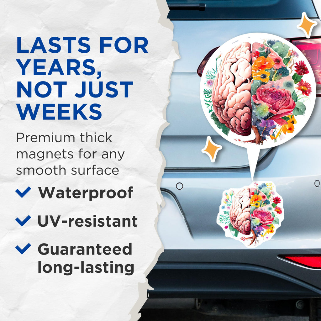 (2 Pack) Brain Floral Art Magnets - Colorful Brainflower - Science Nature Hybrid Magnet - 5" On Longest Side - for Cars, Fridges, Toolboxes - Made in USA - MAG3997