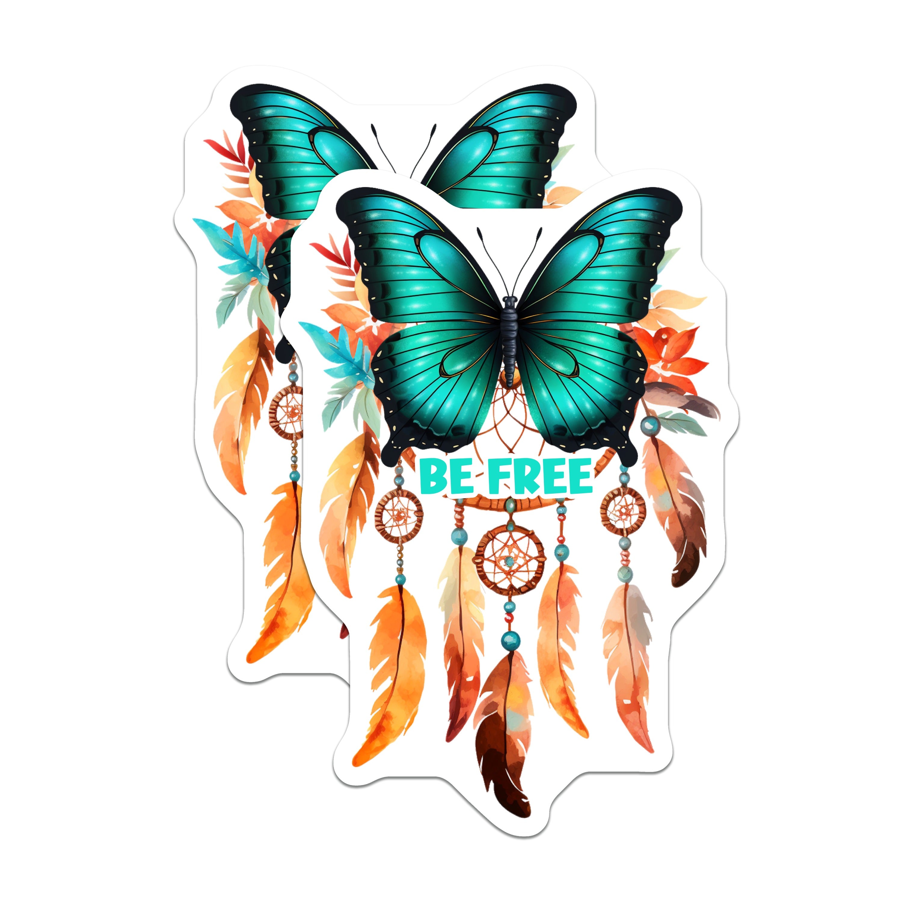 (2 Pack) Butterfly Dreamcatcher Magnets - Boho Aesthetic Decor - Be Free Inspirational Art - 5 Inches On Longest Side - Thick Durable Magnet - Made in USA - MAG39209