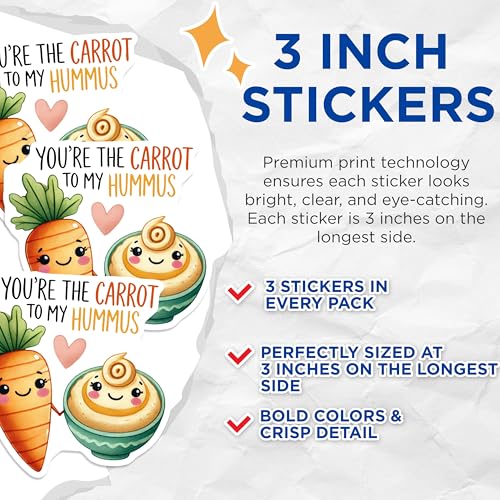 (3 Pack) Carrot Hummus Decals - Foodie Stickers - Funny Sayings - 3 Inches On Longest Side - Easy Peel & Apply - Made in USA - 3MCS2155
