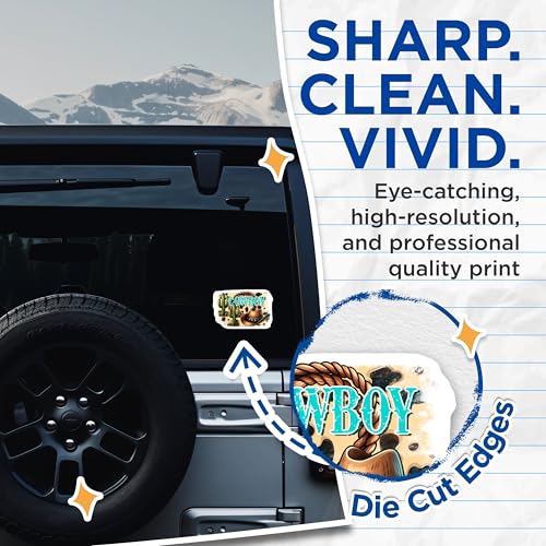 (2 Pack) Cowboy Stickers - Western Cactus Stickers - Desert Hat Stickers - 5" On Longest Side - Sticks to Any Smooth Flat Surface - Made in USA - BMCS3146