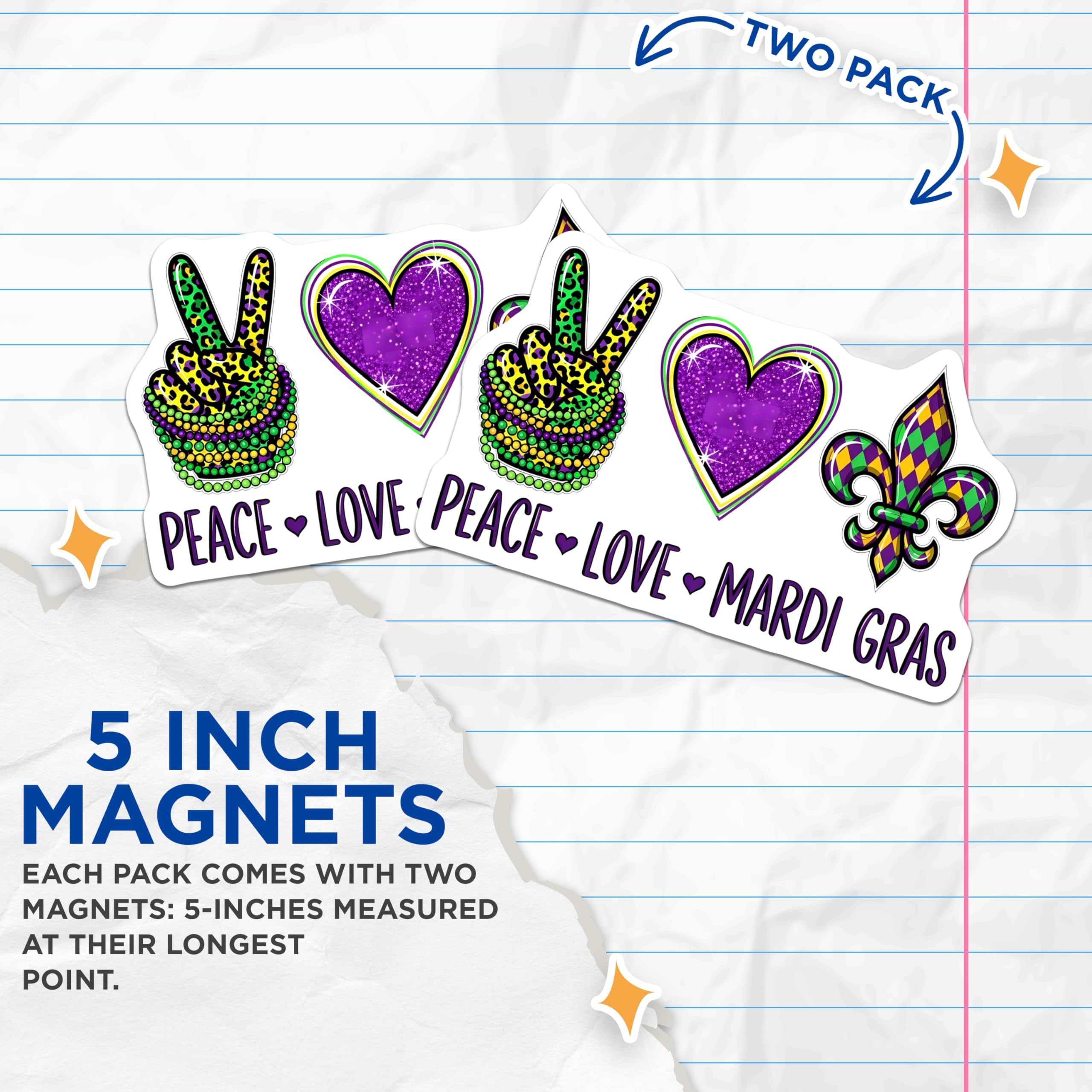 Mardi Gras Coffee Mug - Peace Love Mardi Gras - Fleur De Lis 11 Ounce Coffee Mug - 5" On Longest Side - Premium Magnet - for Cars, Refrigerators, Toolboxes, Lockers - Made in USA - MAG14834