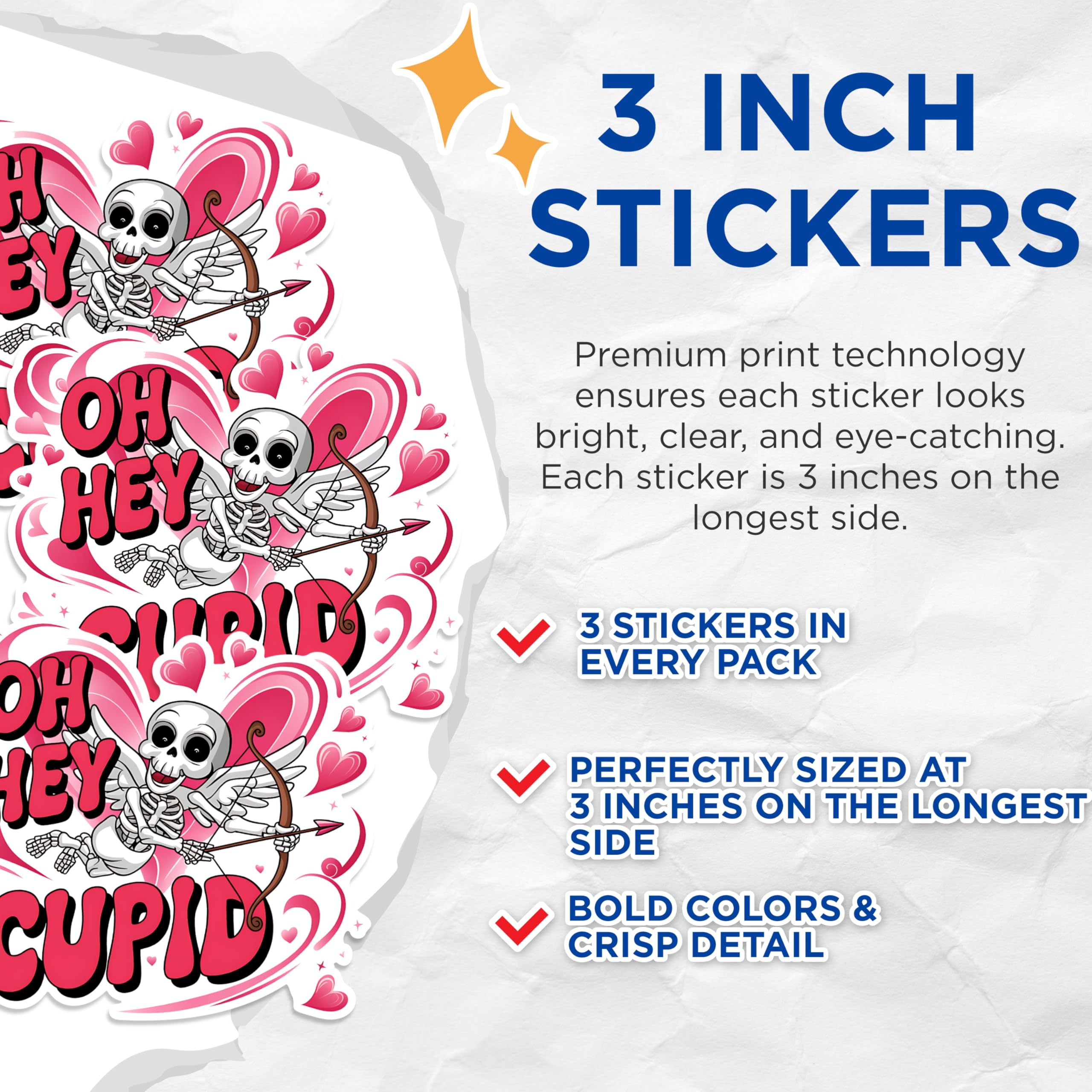 (3 Pack) Oh Hey Cupid Decals - Funny Valentine Decals - Skeleton Cupid Stickers - 3 Inches On Longest Side - Easy Peel & Apply - Made in USA - 3MCS1806
