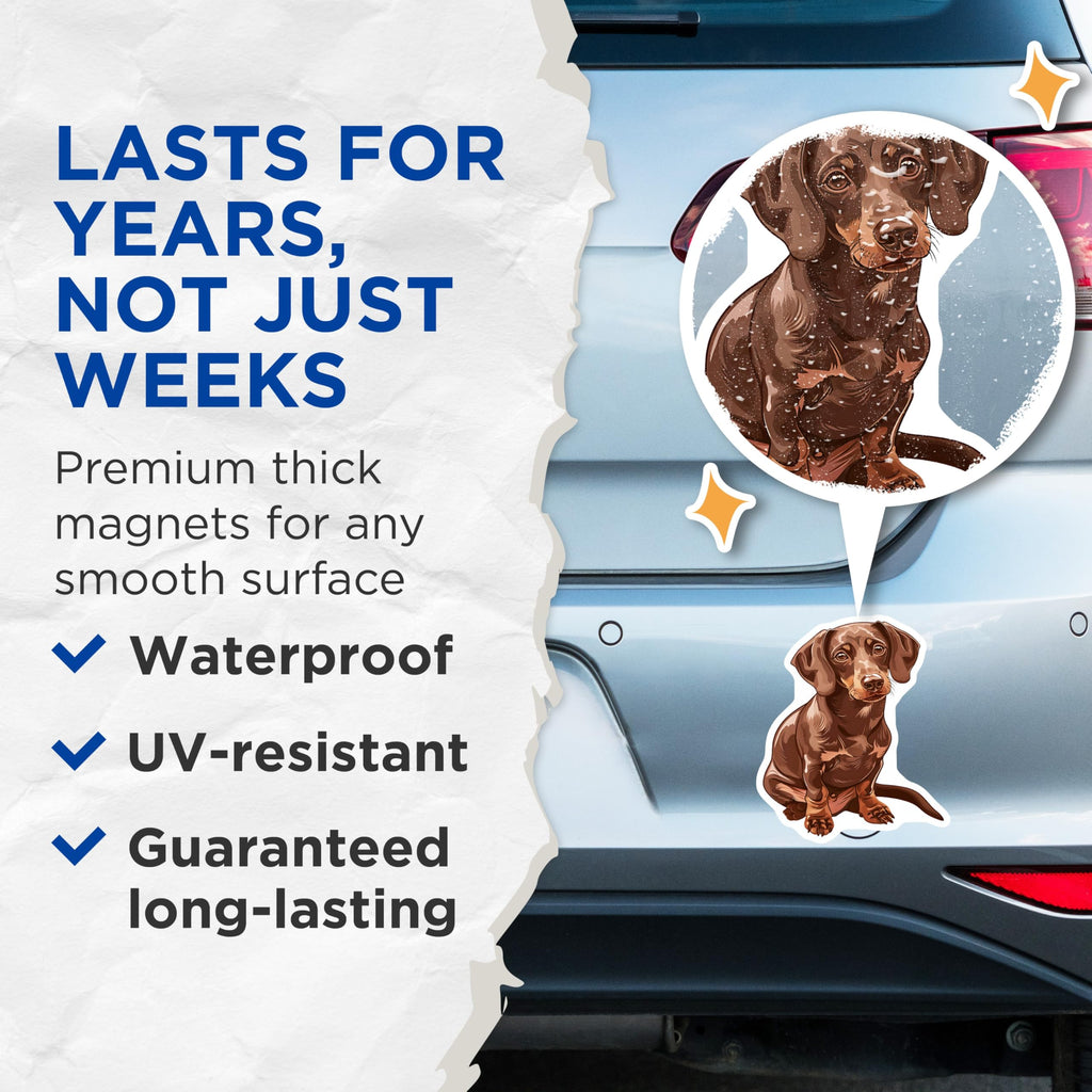 (2 Pack) Dachshund Magnets - Weenie Dog Decor - Brown Dog Refrigerator Magnets - 5" On Longest Side - Premium Magnet - for Cars, Refrigerators, Toolboxes, Lockers - Made in USA - MAG16474