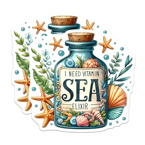 (2 Pack) Vitamin Sea Elixir Stickers - 5" On Longest Side - Sticks to Smooth Flat Surfaces - Made in USA - BMCS9275 - BMCS9275