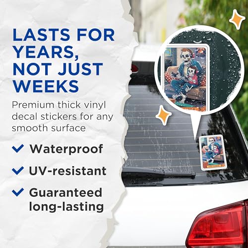 (2 Pack) Gamer Skeleton Stickers - Father and Son Gaming Stickers - Creepy Funny Family Artwork Stickers - 5" On Longest Side - Sticks to Smooth Flat Surfaces - Made in USA - BMCS4459