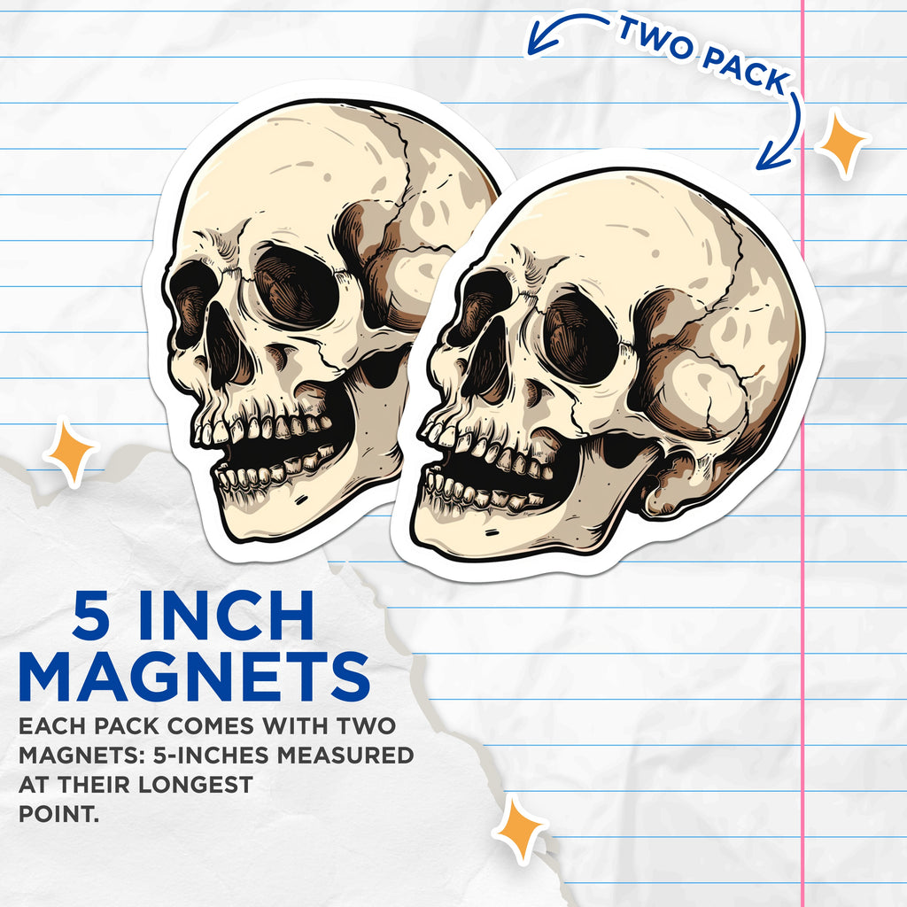 (2 Pack) Gothic Skull Magnets - Macabre Horror Decor - Tattoo Style Human Skeleton Head - Alternative Art Magnet - 5 Inches On Longest Side - Thick Durable Magnet - Made in USA - MAG36118