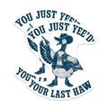 (2 Pack) Funny Duck Stickers - Cowboy Duck Meme - Quirky Animal Jokes - 5" On Longest Side - Sticks to Smooth Flat Surfaces - Made in USA - BMCS5919