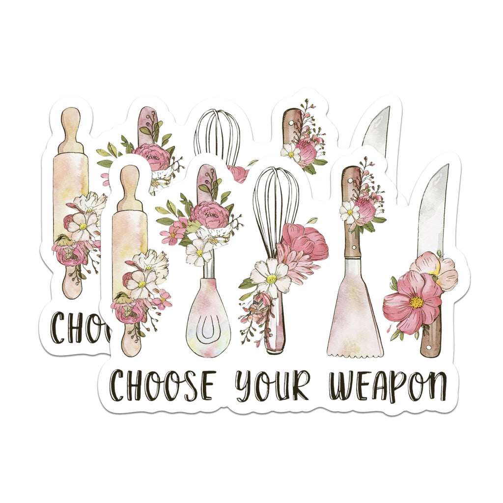 (2 Pack) Kitchen Utensil Floral Stickers - Cooking Themed Stickers - Unique Kitchen Decor - 5" On Longest Side - Sticks to Any Smooth Flat Surface - Made in USA - BMCS2874