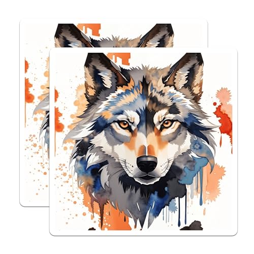 (2 Pack) Wolf Art Stickers - Wildlife Illustration Decal - 5" On Longest Side - Sticks to Smooth Flat Surfaces - Made in USA - BMCS8711 - BMCS8711