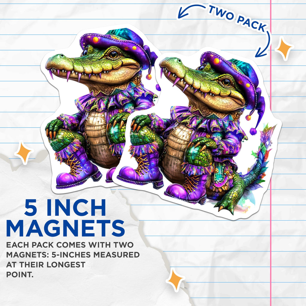 (2 Pack) Alligator Magnets - Mardi Gras Decor - Whimsical Alligator Art - 5" On Longest Side - Premium Magnet - for Cars, Refrigerators, Toolboxes, Lockers - Made in USA - MAG15567