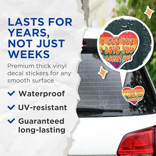 (2 Pack) Rainbow Heart Stickers - I See You I Love You I Accept You - LGBTQ Pride Support - 5" On Longest Side - Sticks to Smooth Flat Surfaces - Made in USA - BMCS8280