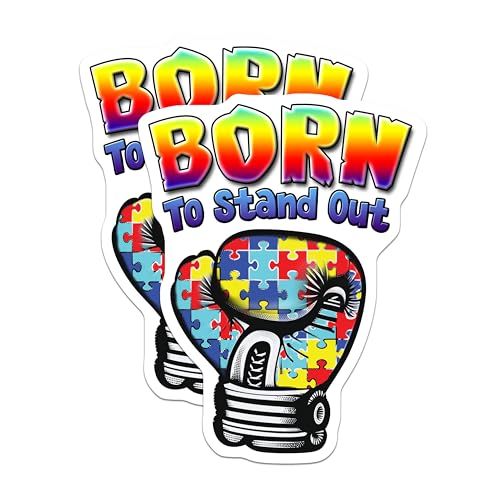 (2 Pack) Born to Stand Out Magnets - Autism Awareness - Puzzle Piece Design - Motivational Magnets - 5" On Longest Side - for Cars, Fridges, Toolboxes - Made in USA - MAG6597