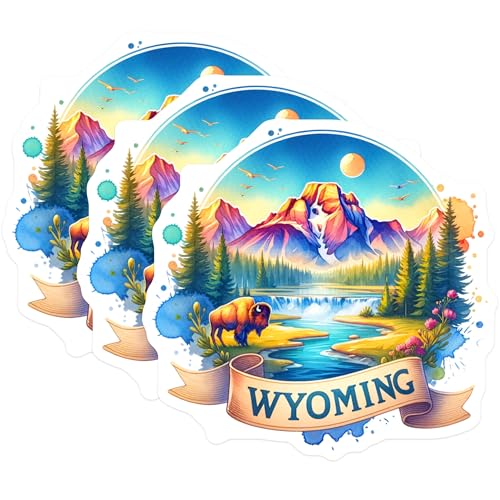 (3 Pack) Wyoming Decals - Laptop Decal - State Pride Decal- 3 Inches On Longest Side - Easy Peel & Apply - Made in USA - 3MCS5407