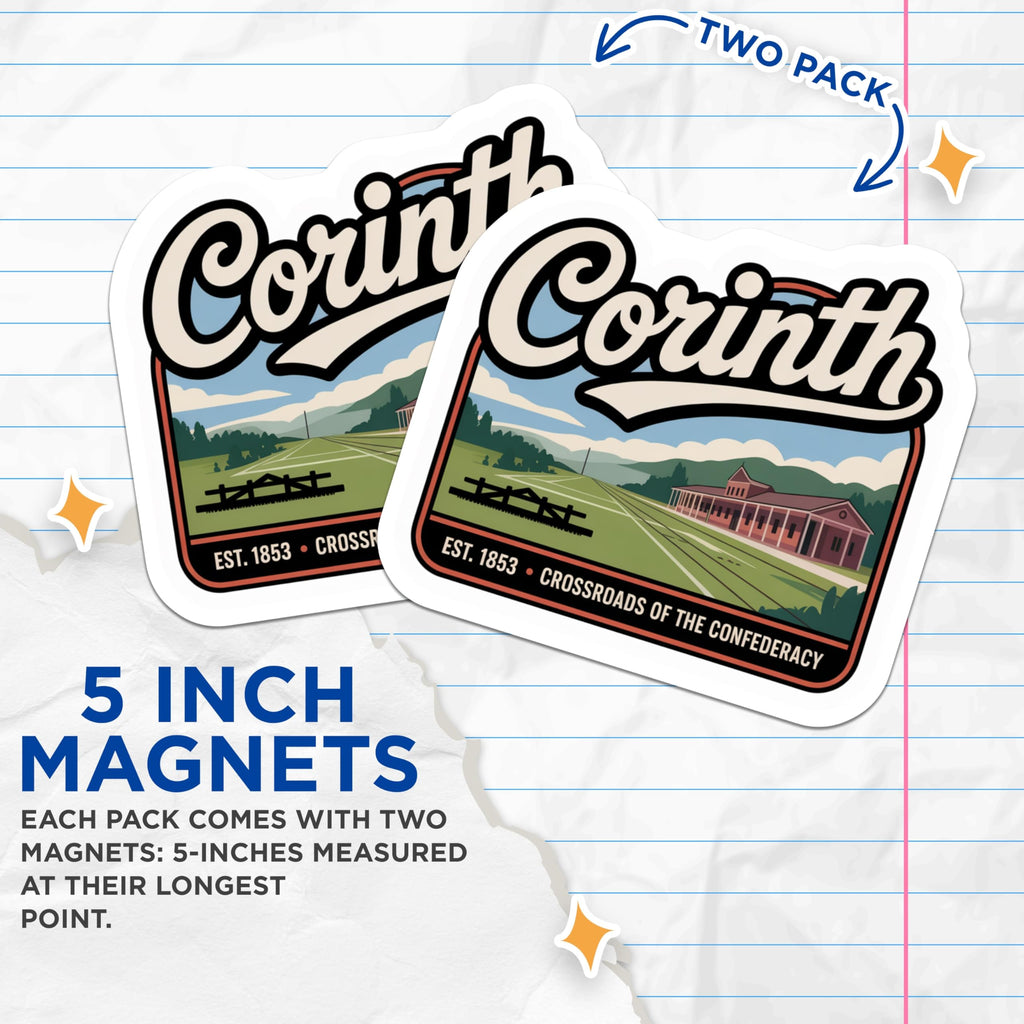 (2 Pack) Corinth Mississippi Magnets - Travel Souvenir - USA City Refrigerator Magnet - 5" On Longest Side - Premium Magnet - for Cars, Refrigerators, Toolboxes, Lockers - Made in USA - MAG17316