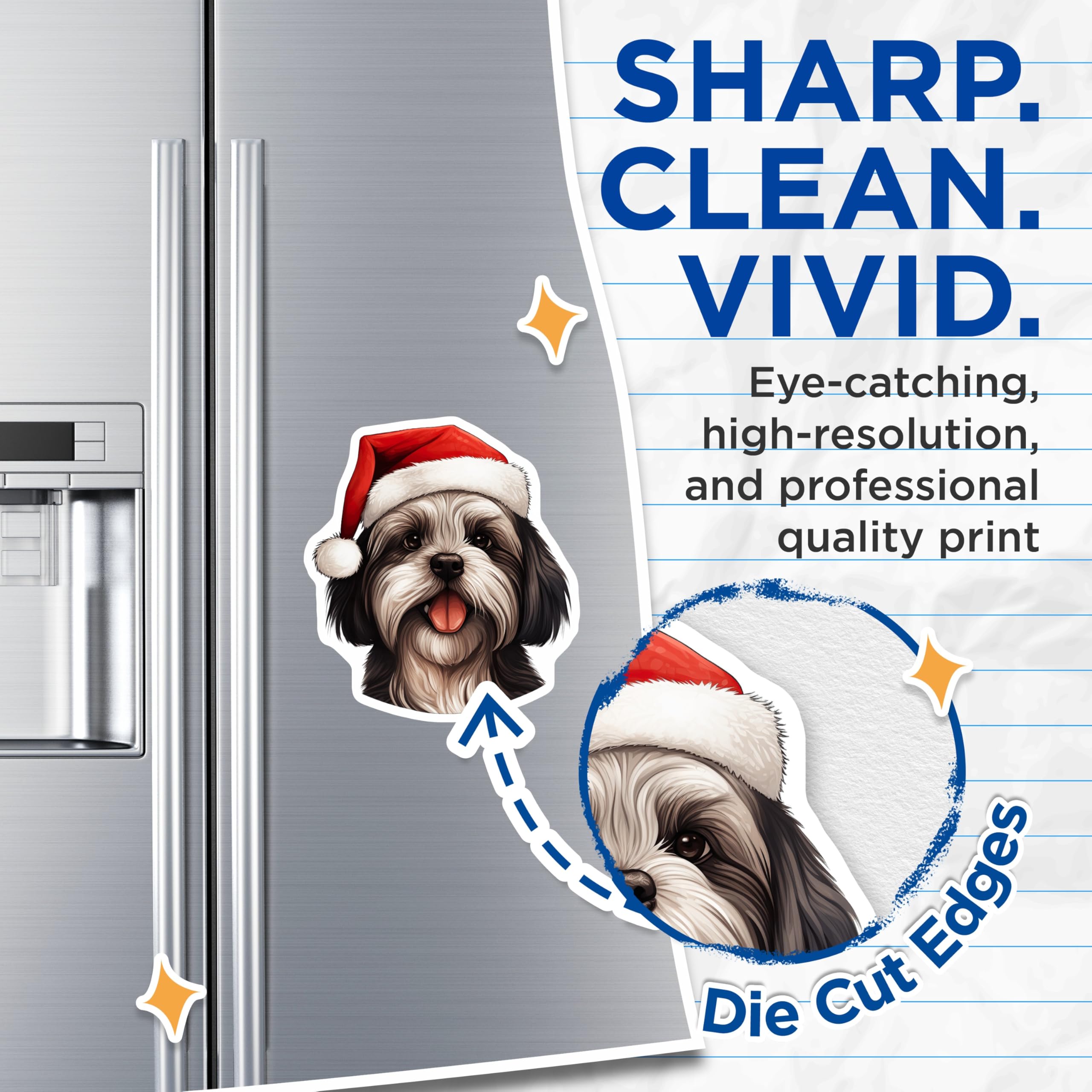 (2 Pack) Shih Tzu Christmas Magnets - Festive Dog Refrigerator Art - Holiday Santa Hat Pet Decoration - 5 Inches On Longest Side - Thick Durable Magnet - Made in USA - MAG24061