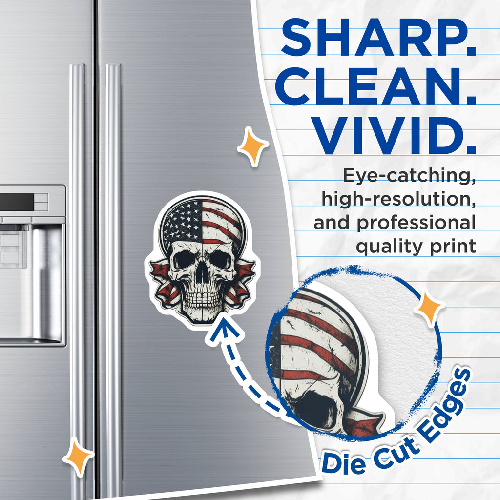 (2 Pack) American Flag Skull Magnets - Patriotic Skull Art - Military Veteran Decor - 5 Inches On Longest Side - Thick Durable Magnet - Made in USA - MAG37108