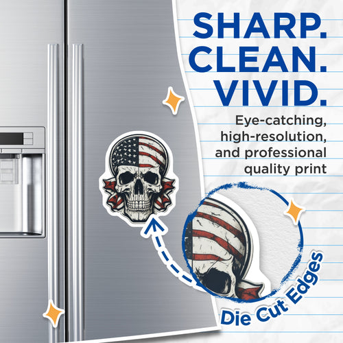 (2 Pack) American Flag Skull Magnets - Patriotic Skull Art - Military Veteran Decor - 5 Inches On Longest Side - Thick Durable Magnet - Made in USA - MAG37108