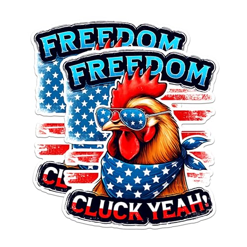 (2 Pack) Freedom Cluck Yeah Stickers - Patriotic Chicken Stickers - Funny American Pride Decals - 5" On Longest Side - Sticks to Any Smooth Flat Surface - Made in USA - BMCS2723