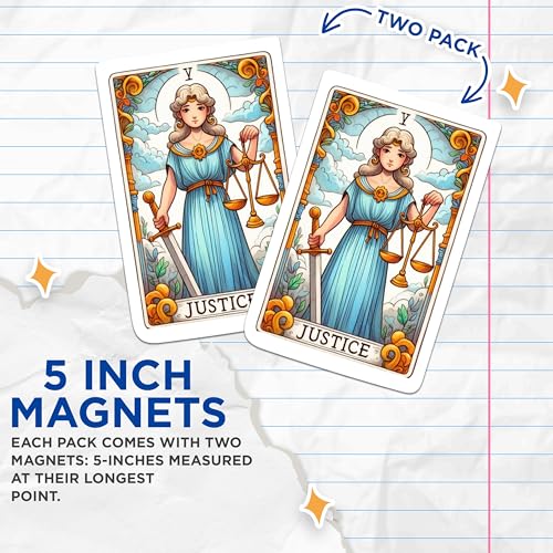 (2 Packs) Justice Tarot Card Magnets - Tarot Spiritual Metaphysical Magic Mystic Magnets - 5 Inches On Longest Side - Premium Magnet - for Fridges, Toolboxes, Cars - Made in USA - MAG2265