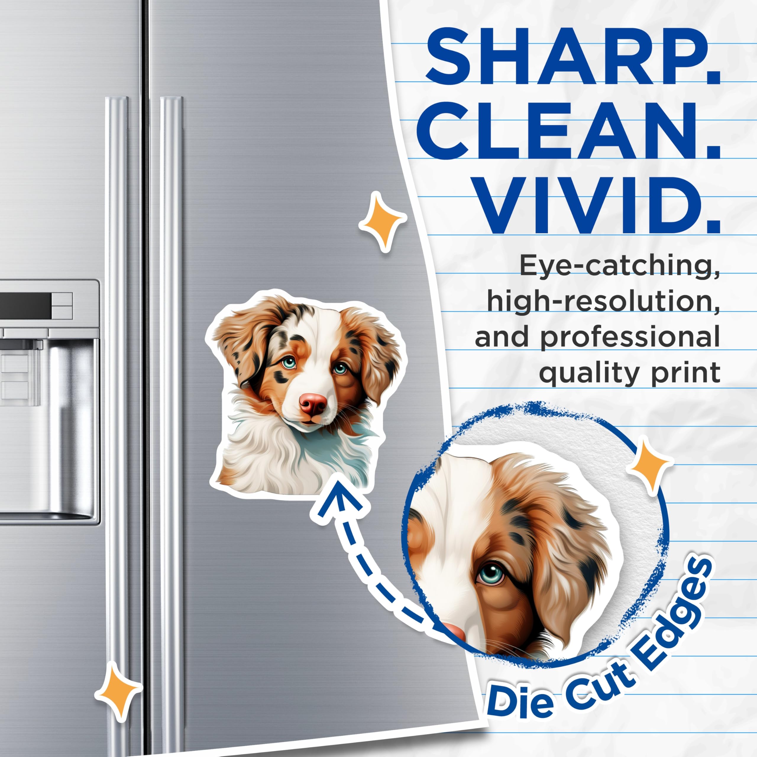 (2 Pack) Australian Shepherd Magnets - Blue Eye Puppy Decor - Merle Aussie Pet Lover - 5 Inches On Longest Side - Thick Durable Magnet - Made in USA - MAG27086