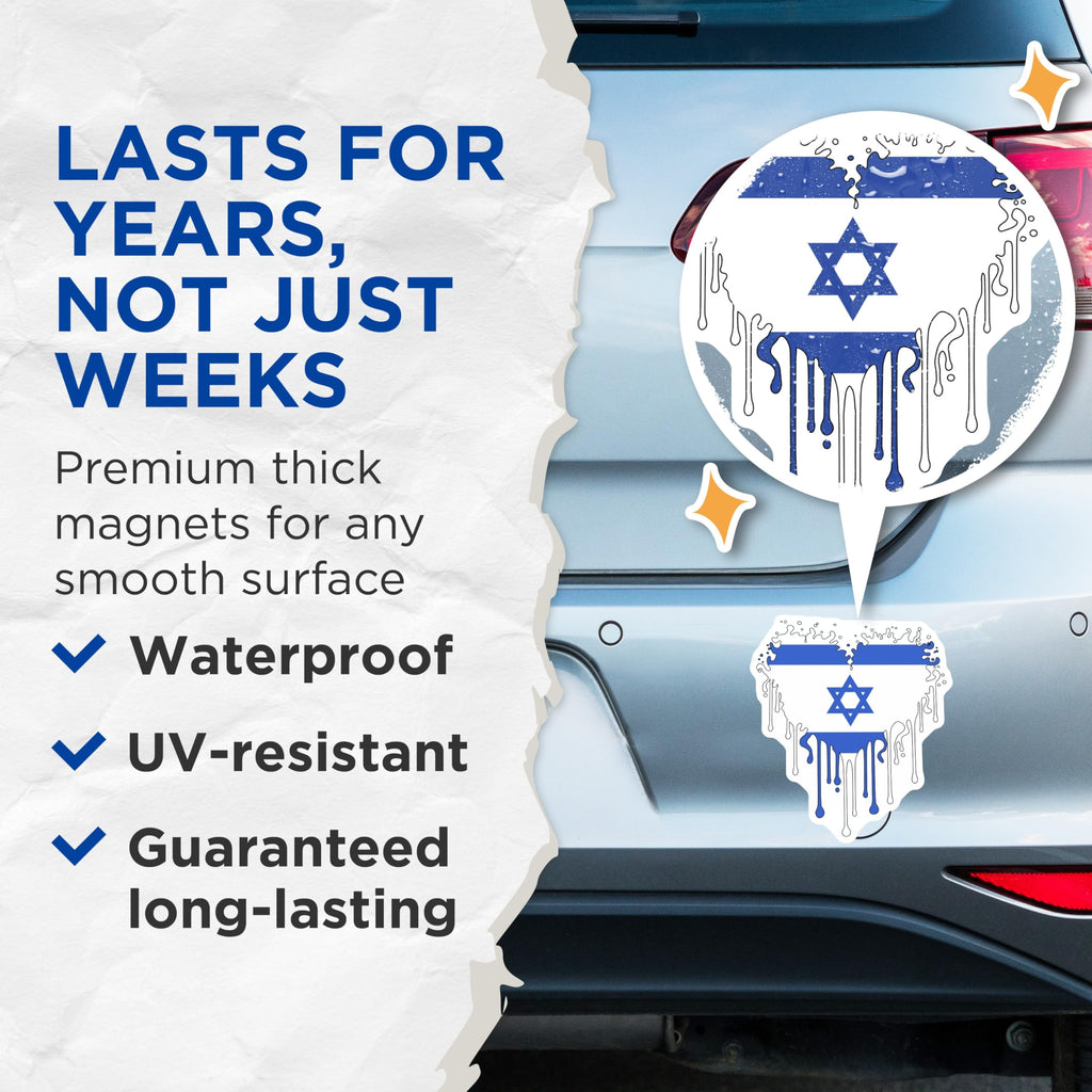 (2 Pack) Israel Flag Magnets - Dripping Effect - Fridge Decoration Souvenir - 5" On Longest Side - Premium Magnet - for Cars, Refrigerators, Toolboxes, Lockers - Made in USA - MAG18655