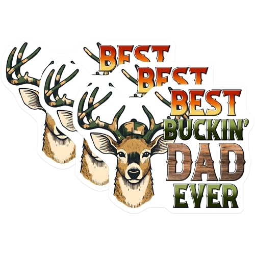(3 Pack) Best Buckin Dad Ever Decals - Hunting Dad Stickers - Laptop Decals - 3 Inches On Longest Side - Easy Peel & Apply - Made in USA - 3MCS6245