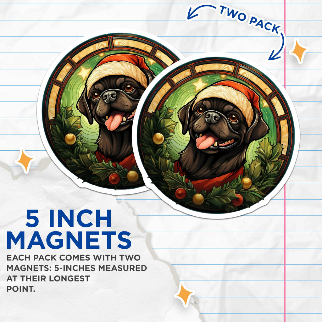 (2 Pack) Christmas Pug Magnets - Holiday Dog Decor - Santa Hat Pet Fridge Art - 5 Inches On Longest Side - Thick Durable Magnet - Made in USA - MAG27090