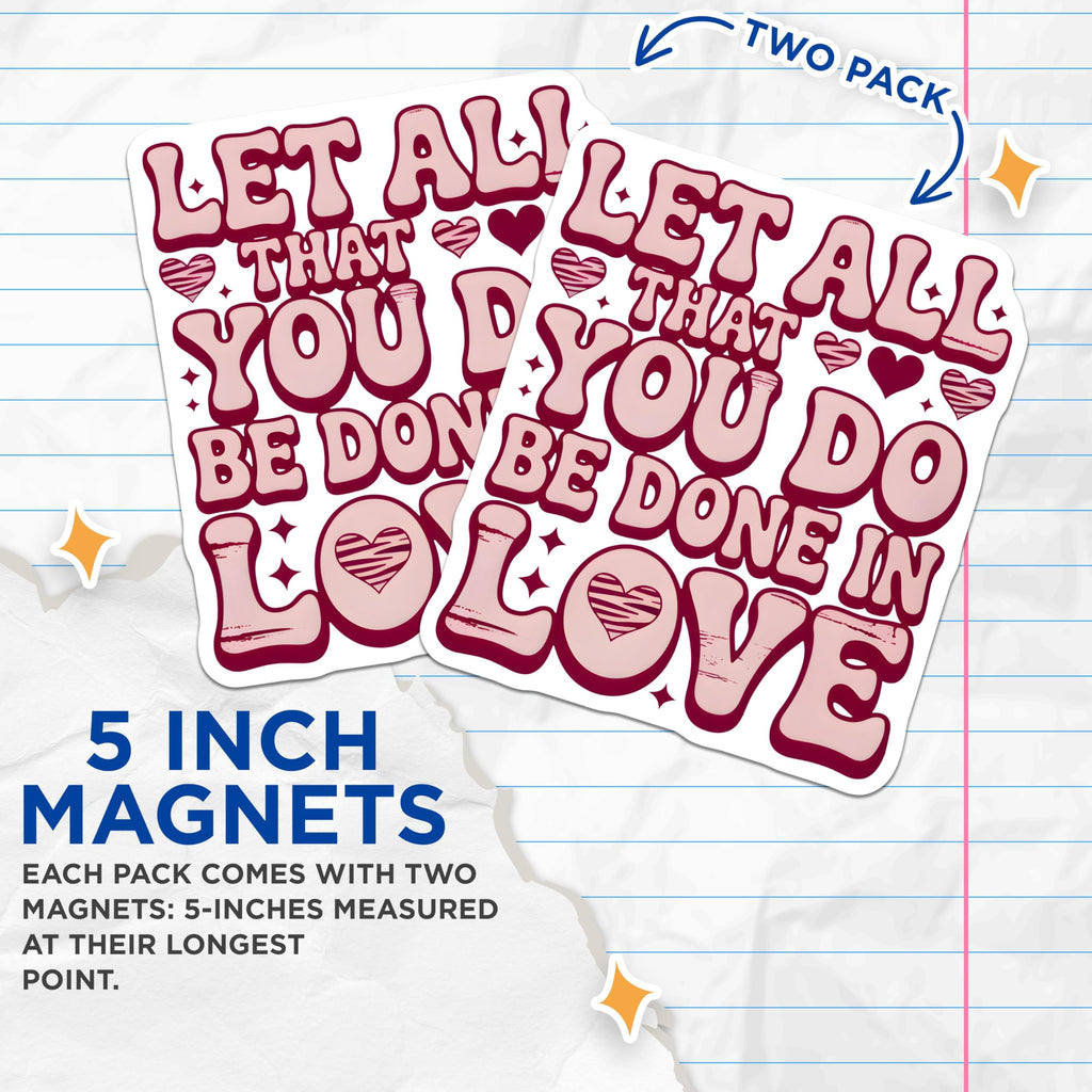 (2 Pack) Love Quote Magnets - Retro Hearts - Inspirational Fridge Decals - 5" On Longest Side - Premium Magnet - for Cars, Refrigerators, Toolboxes, Lockers - Made in USA - MAG14549