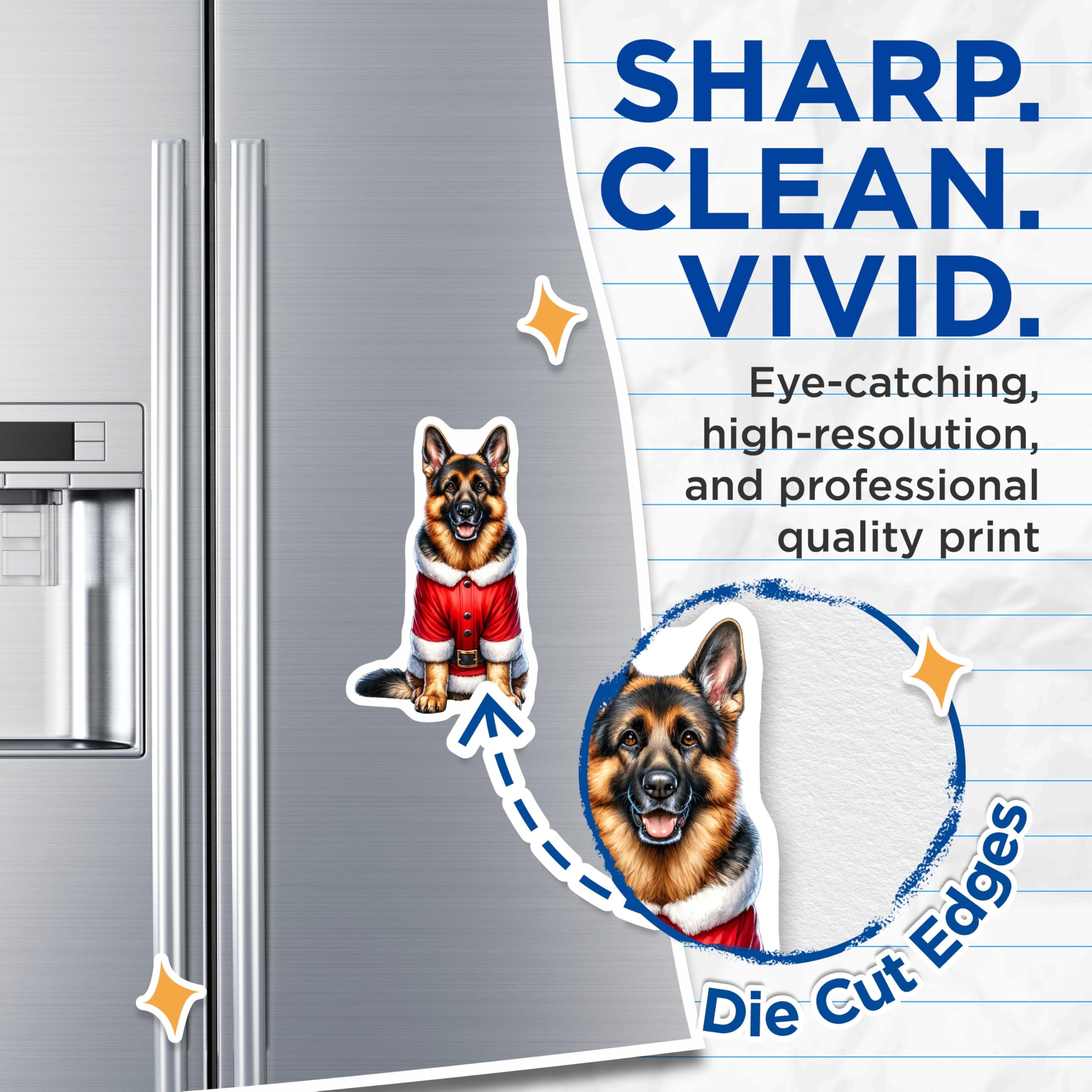 (2 Pack) German Shepherd Santa Magnets - Christmas Dog Lover - Holiday Decor for Pet Owners - 5 Inches On Longest Side - Thick Durable Magnet - Made in USA - MAG26881