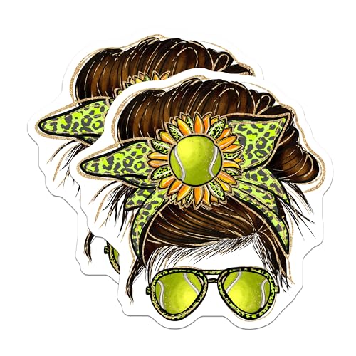 (2 Pack) Tennis Mom Stickers - Sunflower Design - Sports Mom Decal - Neon Sunglasses Sticker - 5" On Longest Side - Sticks to Smooth Flat Surfaces - Made in USA - BMCS6200