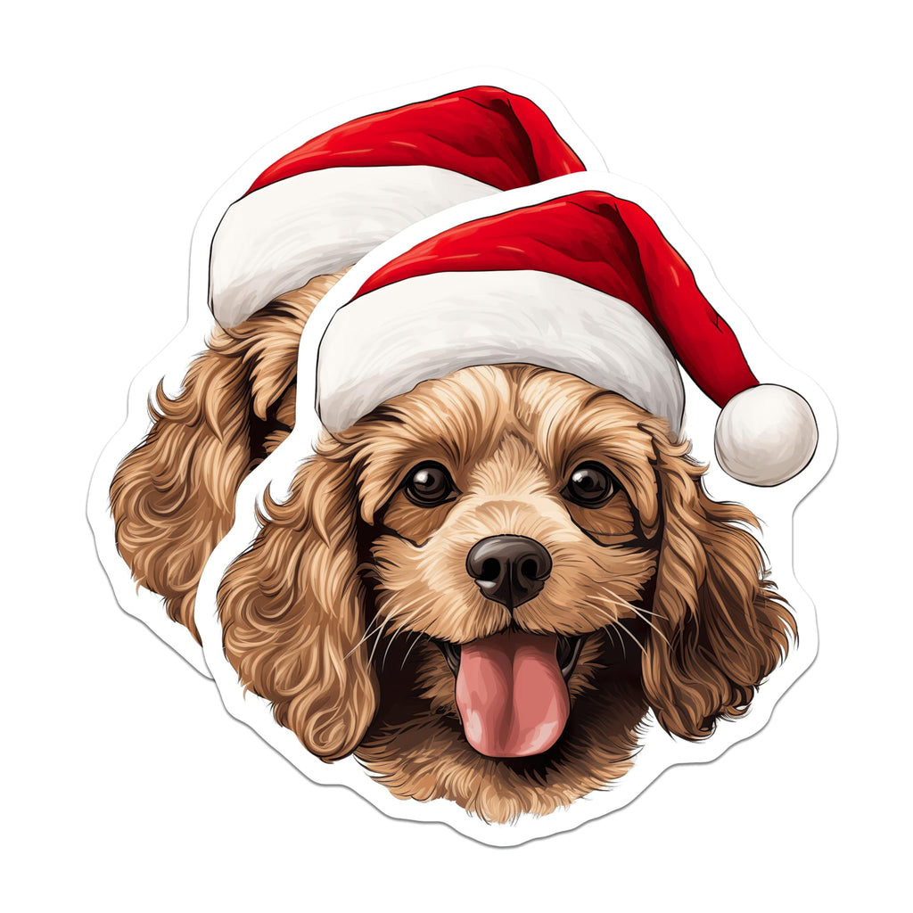 (2 Pack) Santa Hat Dog Magnets - Christmas Puppy Decor - Holiday Animal Lover - Pet Parent Present - Dog Breed Art - 5 Inches On Longest Side - Thick Durable Magnet - Made in USA - MAG30782