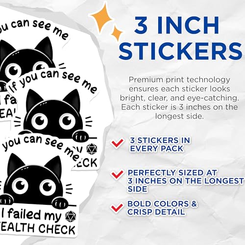 (3 Pack) Stealth Check Decals - Dungeons and Dragons - Funny Cat Laptop Decal - 3 Inches On Longest Side - Easy Peel & Apply - Made in USA - 3MCS4429