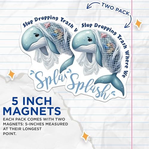 (2 Pack) Stop Dropping Trash Magnets - Ocean Conservation - 5" On Longest Side - for Cars, Fridges, Toolboxes - Made in USA - MAG7949