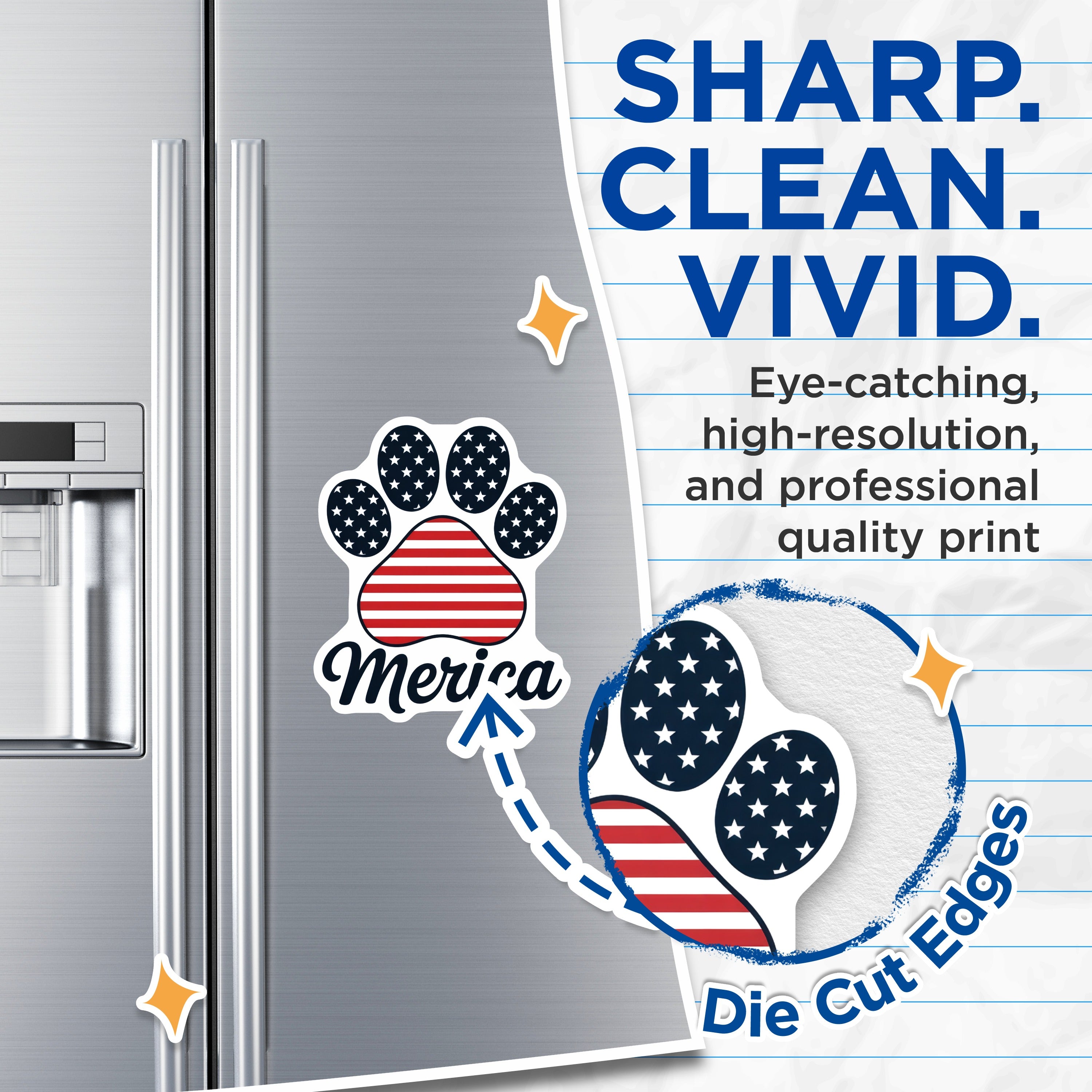 (2 Pack) Patriotic Paw Print Magnets - Merica USA Flag Dog Lover - Fourth of July Auto Fridge Decor - American Pet Accent - 5 Inches On Longest Side - Thick Durable Magnet - Made in USA - MAG38108