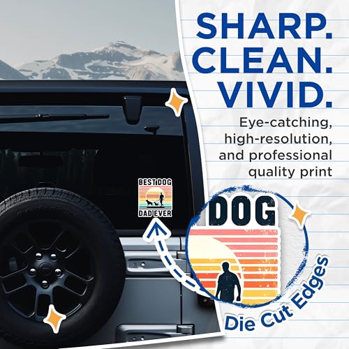 (2 Pack) Best Dog Dad Ever Stickers - Dog Dad Gifts Stickers - Dog Lover Stickers - 5" On Longest Side - Sticks to Any Smooth Flat Surface - Made in USA - BMCS2702