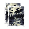(2 Pack) UFO Cat Stickers - Funny Alien Cat Stickers - Cat Lover Space Stickers - 5" On Longest Side - Sticks to Any Smooth Flat Surface - Made in USA - BMCS3381