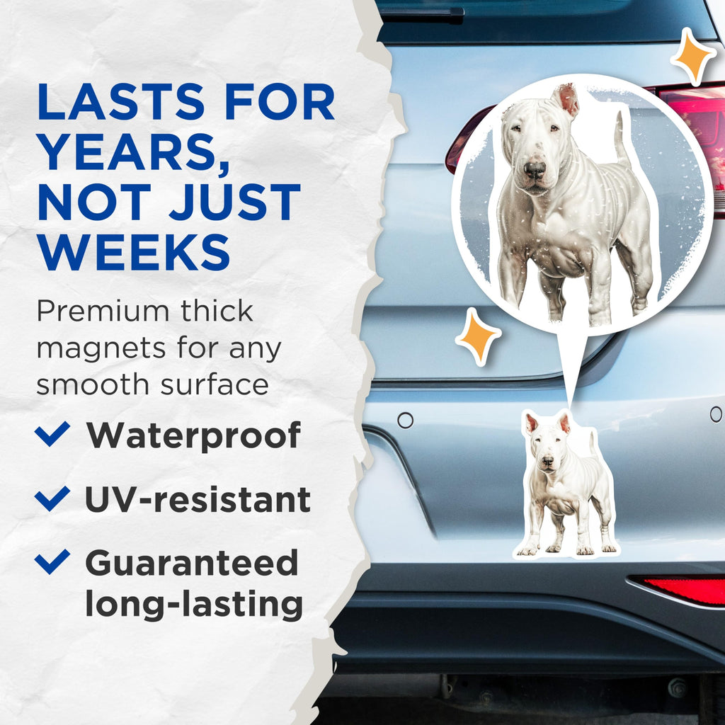 (2 Pack) Bull Terrier Magnets - Dog Mom Accessories - Pet Parent Refrigerator Decor - Canine Art for Dog Lovers - 5 Inches On Longest Side - Thick Durable Magnet - Made in USA - MAG30570