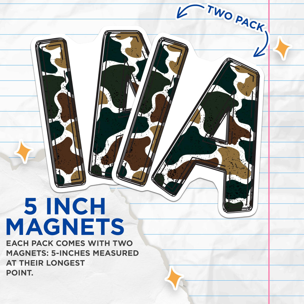 (2 Pack) IA Letter Magnets - Camouflage Alphabet Initial - Distressed Abstract Decor - 5 Inches On Longest Side - Thick Durable Magnet - Made in USA - MAG23111