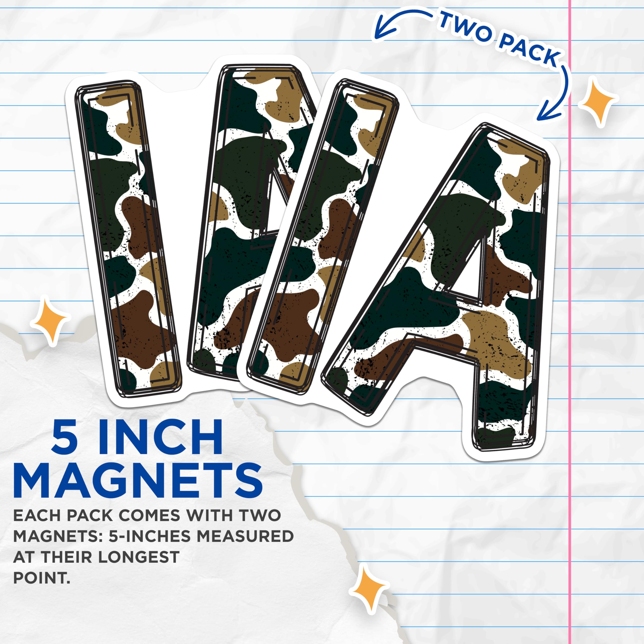 (2 Pack) IA Letter Magnets - Camouflage Alphabet Initial - Distressed Abstract Decor - 5 Inches On Longest Side - Thick Durable Magnet - Made in USA - MAG23111