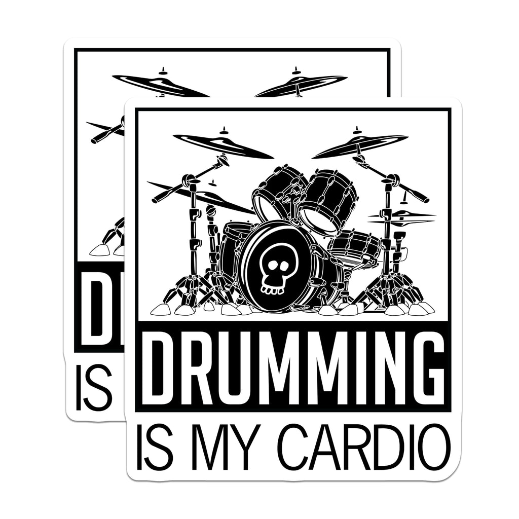 (2 Pack) Drumming is My Cardio Stickers - Funny Drum Set Decals - Music Lover Stickers - Drummer Gifts Stickers - 5" On Longest Side - Sticks to Smooth Flat Surfaces - Made in USA - BMCS4850