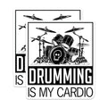 (2 Pack) Drumming is My Cardio Stickers - Funny Drum Set Decals - Music Lover Stickers - Drummer Gifts Stickers - 5" On Longest Side - Sticks to Smooth Flat Surfaces - Made in USA - BMCS4850