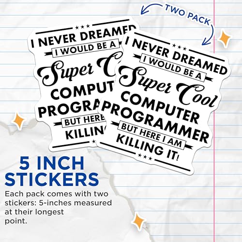 (2 Pack) Cool Programmer Stickers - Computer Coding Decals - Programmer Gifts - I Never Dreamed Stickers - 5" On Longest Side - Sticks to Smooth Flat Surfaces - Made in USA - BMCS6009