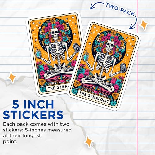 (2 Pack) Gym Skeleton Stickers - Funny Workout Stickers - Fitness Motivation Stickers - Weightlifting Stickers - 5" On Longest Side - Sticks to Smooth Flat Surfaces - Made in USA - BMCS4636