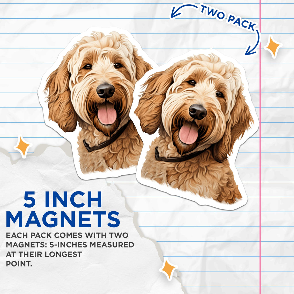 (2 Pack) Labradoodle Magnets - Cheerful Doodle Pup - Pet Lover Fridge Display - Adorable Dog Breed Artwork Decor - 5 Inches On Longest Side - Thick Durable Magnet - Made in USA - MAG24751
