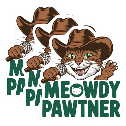 (3 Pack) Cowboy Cat Decals - Meowdy Pawtner - Western Kitty Laptop Decals - 3 Inches On Longest Side - Easy Peel & Apply - Made in USA - 3MCS4696