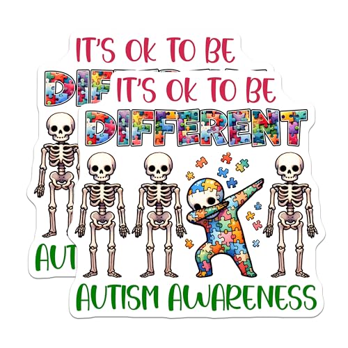 (2 Pack) Autism Awareness Stickers - It's OK to Be Different - Colorful Puzzle Piece - 5" On Longest Side - Sticks to Smooth Flat Surfaces - Made in USA - BMCS8134